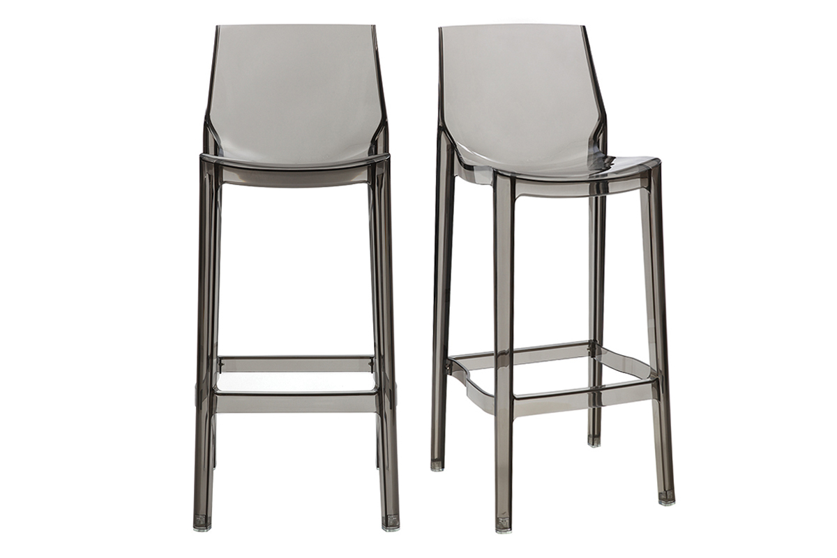 Tabourets de bar design transparents gris intrieur - extrieur H75 cm (lot de 2) YLAK