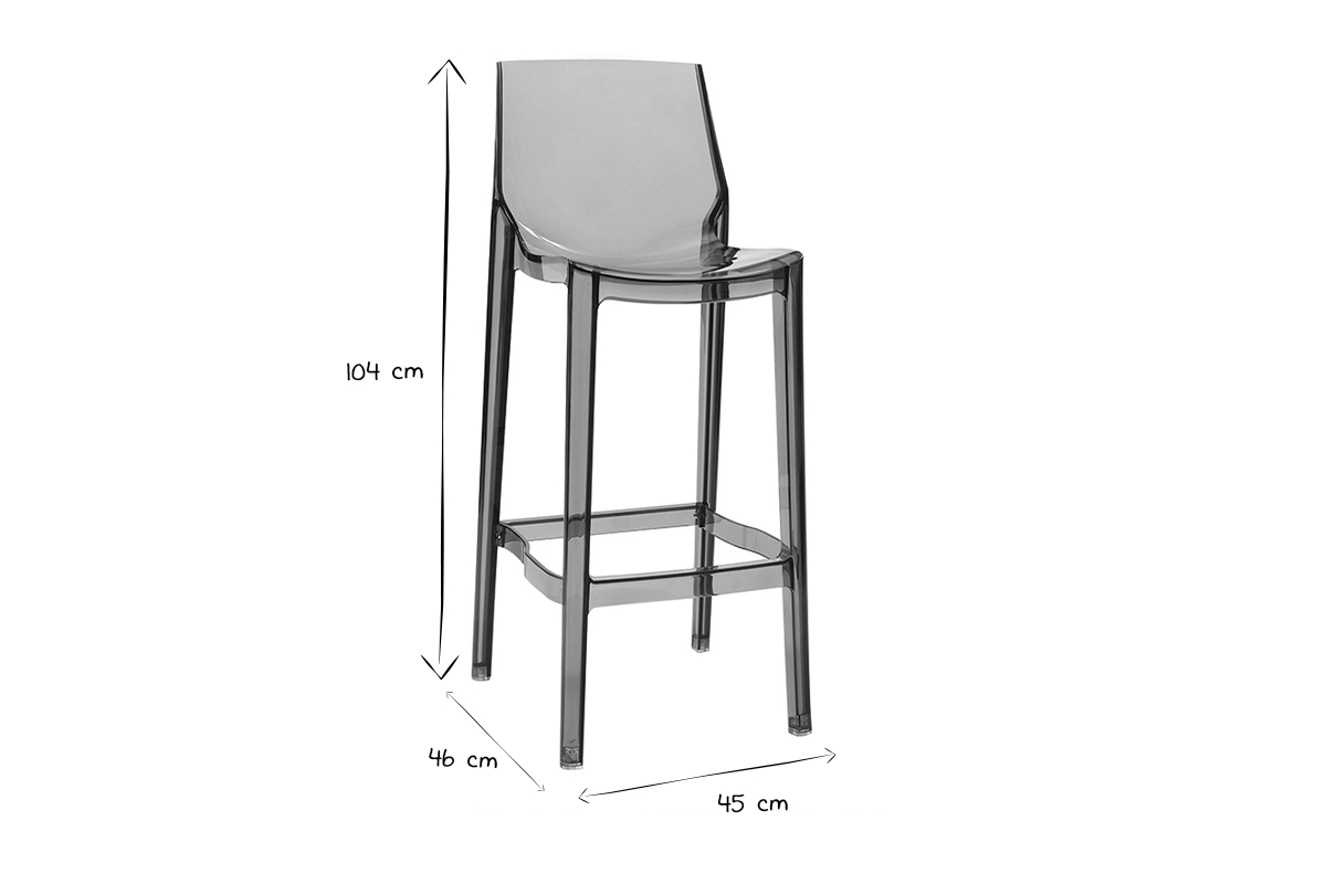 Tabourets de bar design transparents gris intrieur - extrieur H75 cm (lot de 2) YLAK