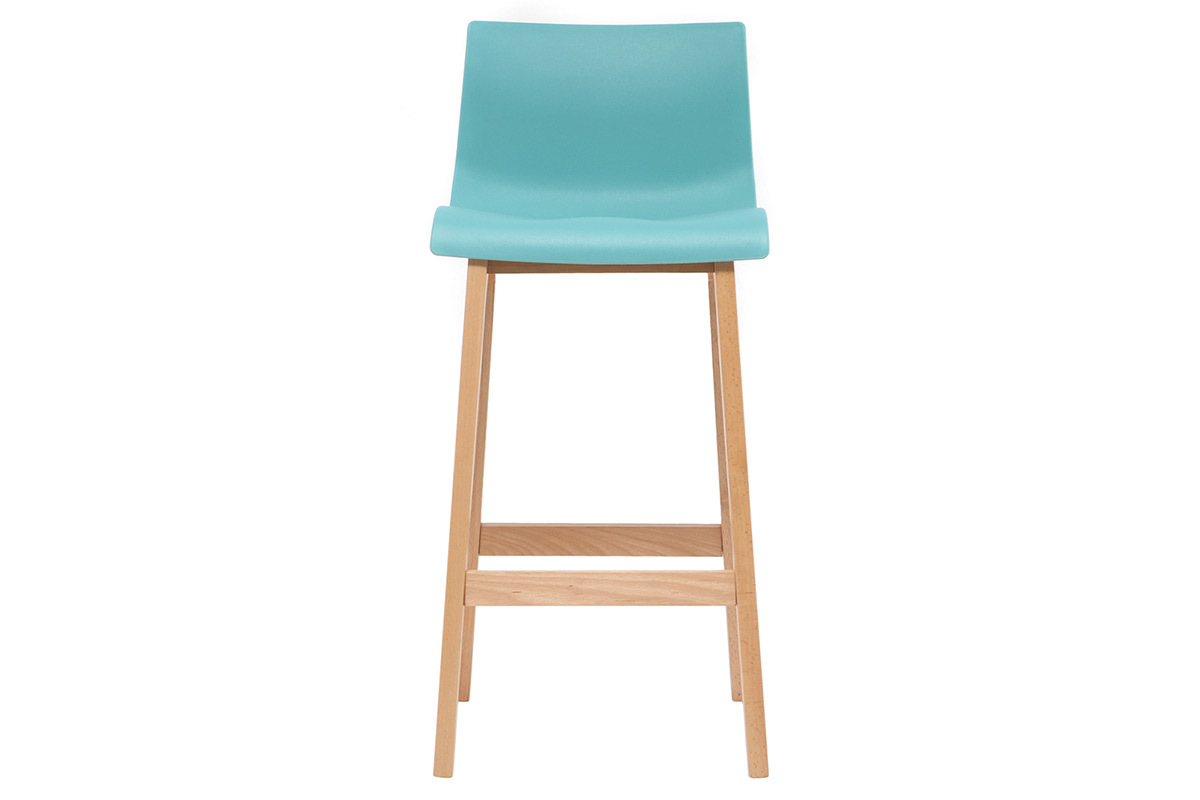 Tabourets de bar design turquoise et bois H65 cm (lot de 2) NEW SURF