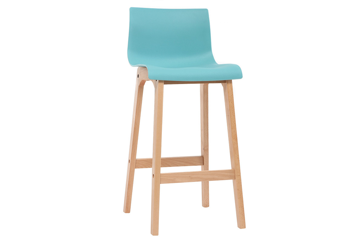 Tabourets de bar design turquoise et bois H65 cm (lot de 2) NEW SURF