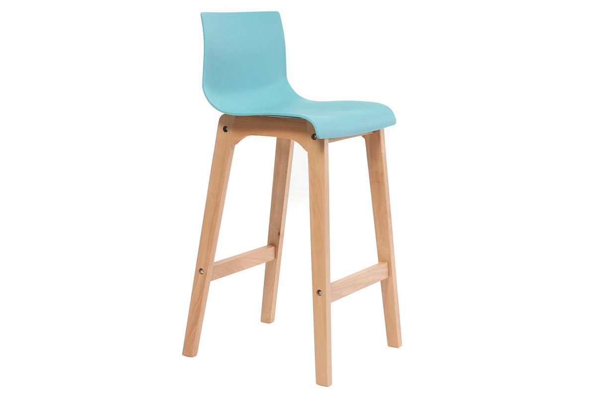 Tabourets de bar design turquoise et bois H65 cm (lot de 2) NEW SURF