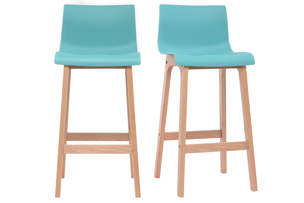 Tabourets de bar design turquoise et bois H65 cm (lot de 2) NEW SURF