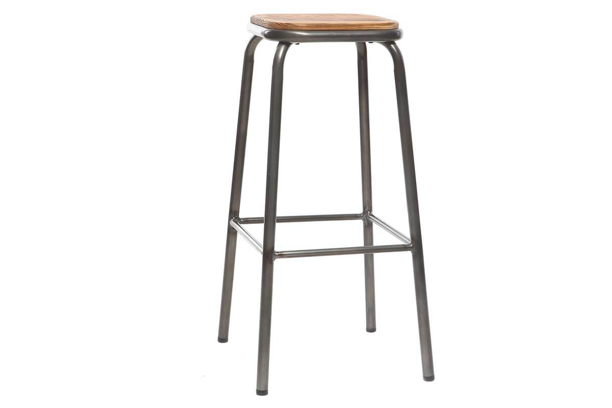 Tabourets de bar empilables mtal et bois fonc H75 cm (lot de 2) MEMPHIS