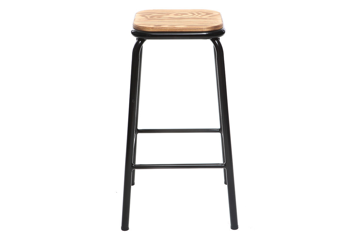 Tabourets de bar empilables noir et bois fonc H65 cm (lot de 2) MEMPHIS