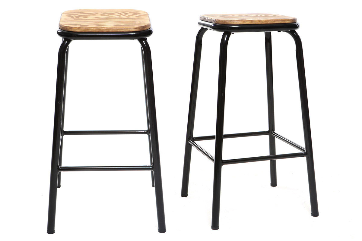 Tabourets de bar empilables noir et bois fonc H65 cm (lot de 2) MEMPHIS