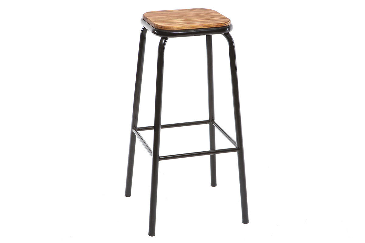 Tabourets de bar empilables noir et bois fonc H77.5 cm (lot de 2) MEMPHIS