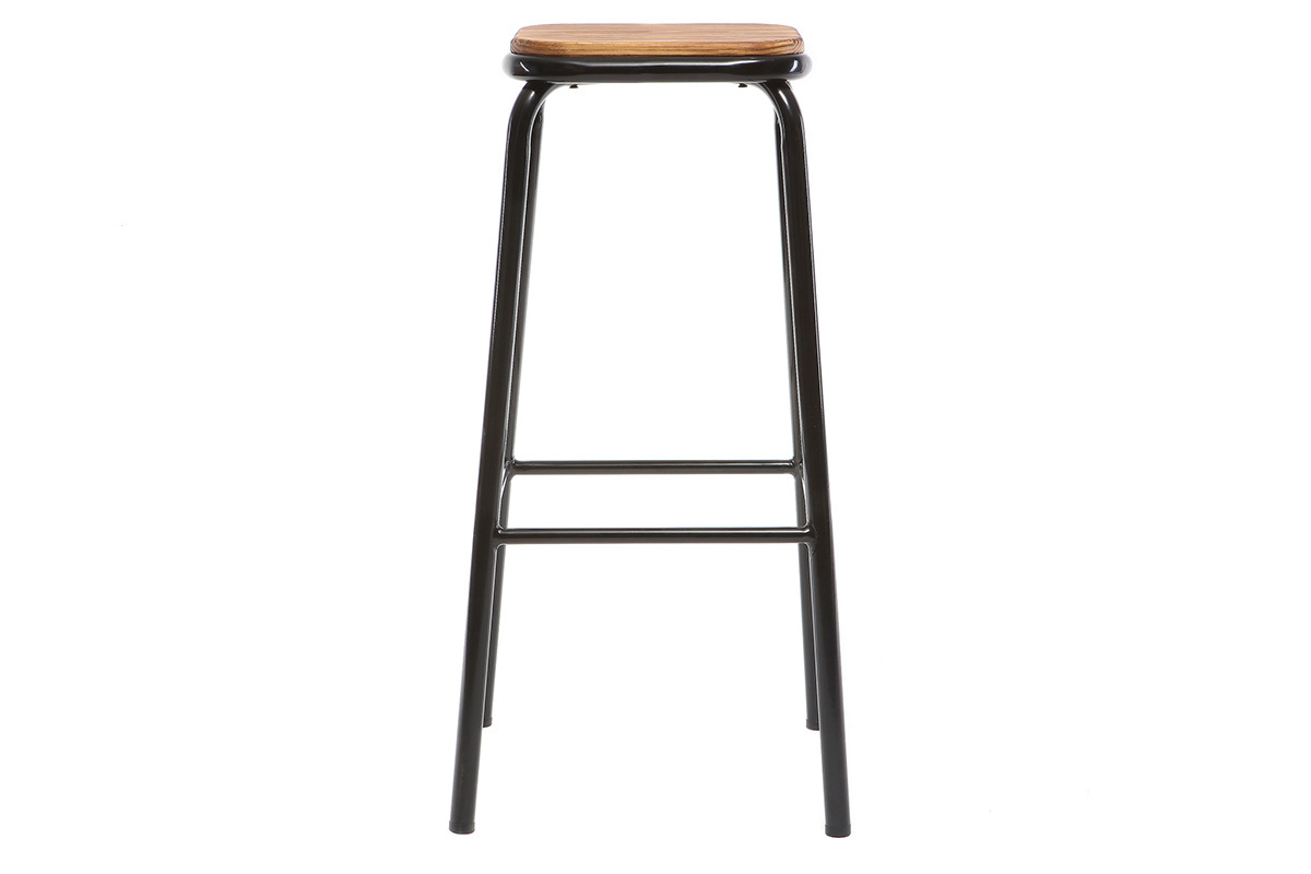 Tabourets de bar empilables noir et bois fonc H77.5 cm (lot de 2) MEMPHIS