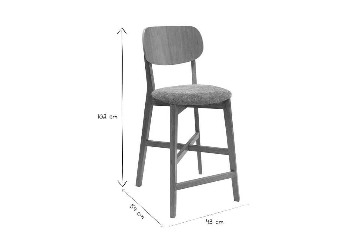 Tabourets de bar en bois clair chne et tissu effet velours terracotta H65 cm (lot de 2) LUCIA