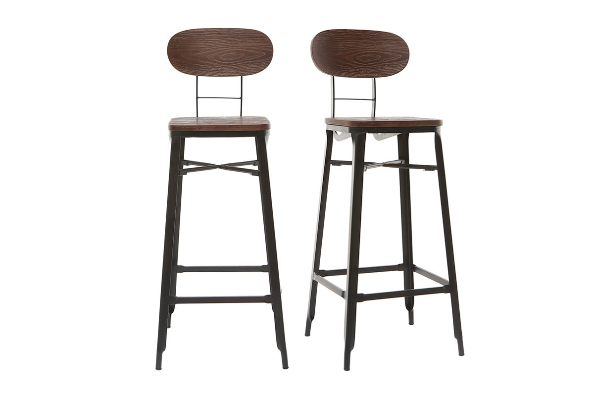 Tabourets de bar en bois et mtal noir H75 cm (lot de 2) HOCKER