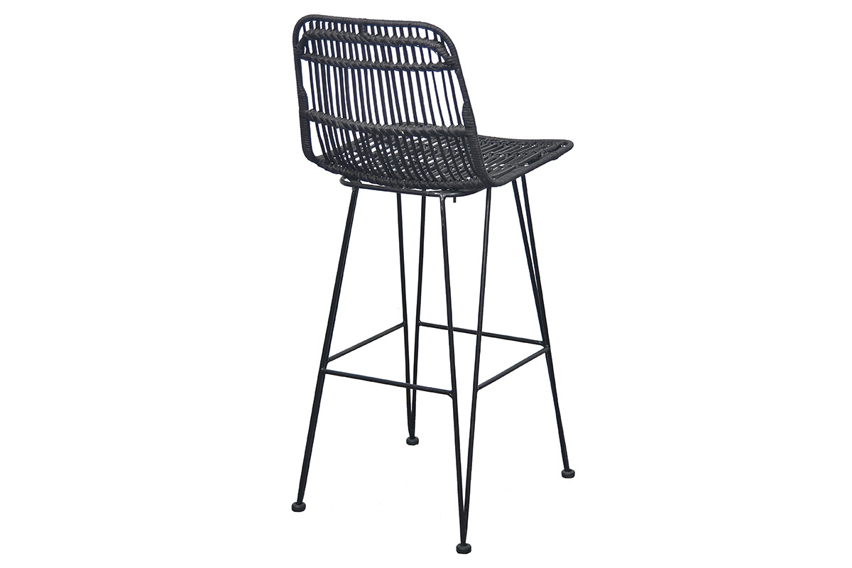 Tabourets de bar en rotin noir (lot de 2) MALACCA