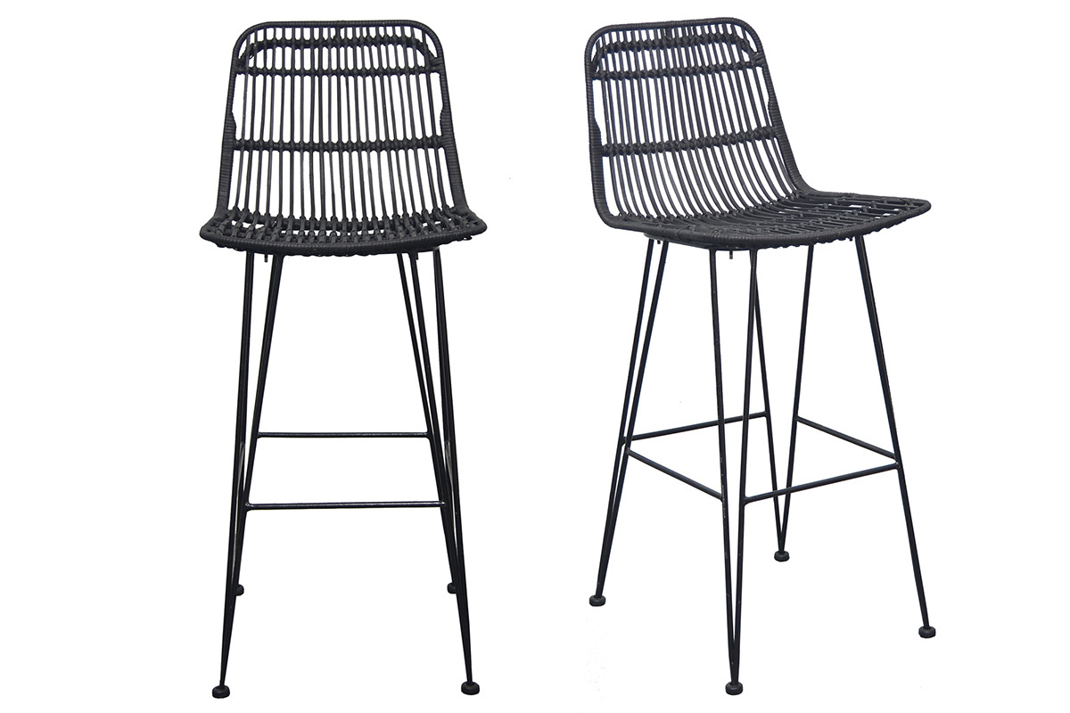 Tabourets de bar en rotin noir (lot de 2) MALACCA