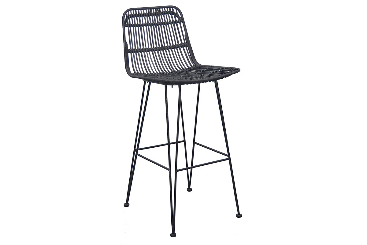 Tabourets de bar en rotin noir (lot de 2) MALACCA