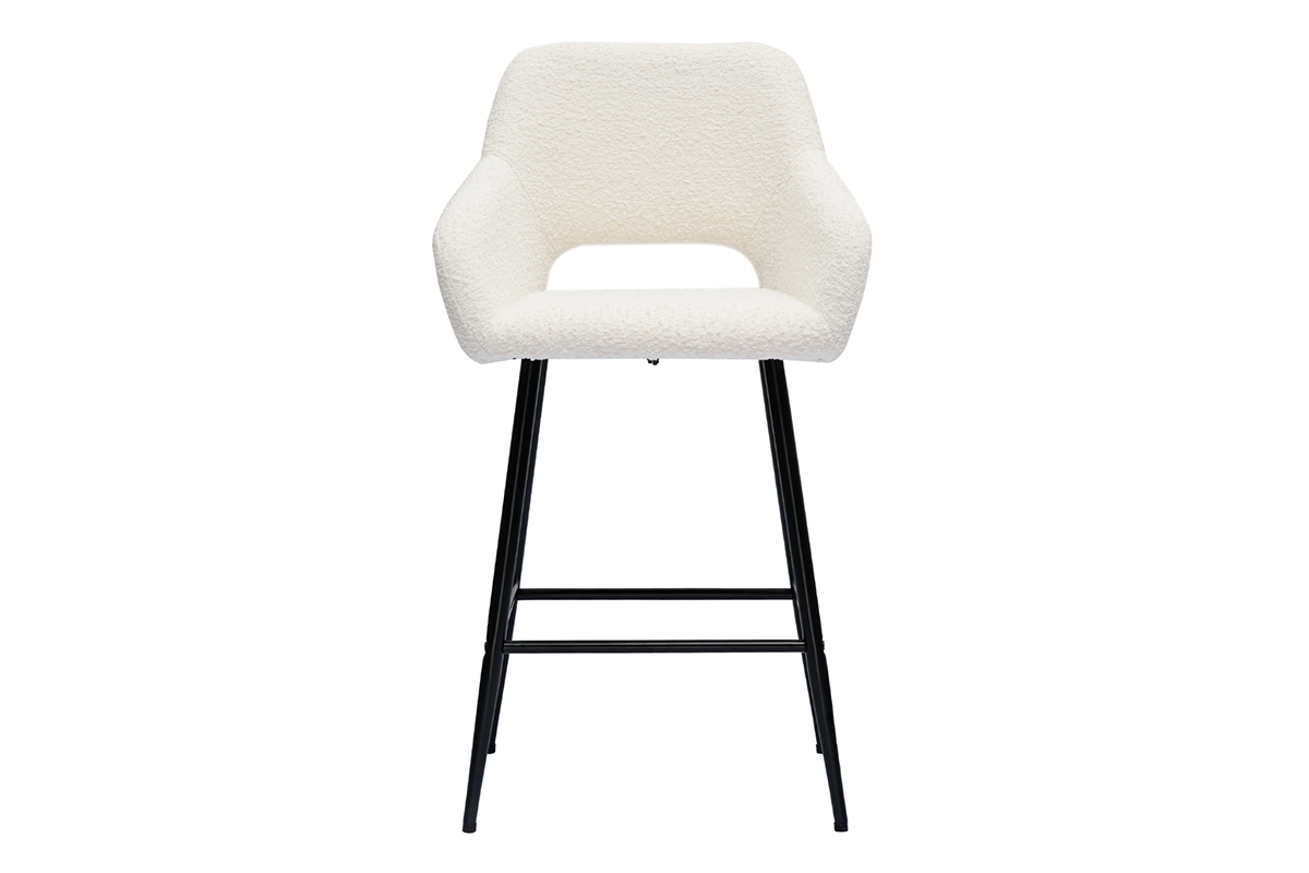 Tabourets de bar en tissu effet laine boucle blanc cass et mtal H65 cm (lot de 2) LAURETTE