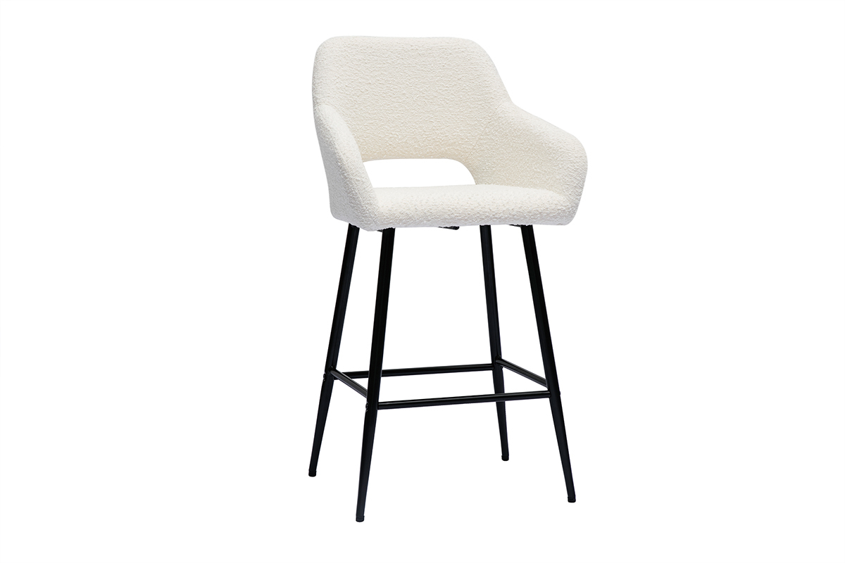 Tabourets de bar en tissu effet laine boucle blanc cass et mtal H65 cm (lot de 2) LAURETTE