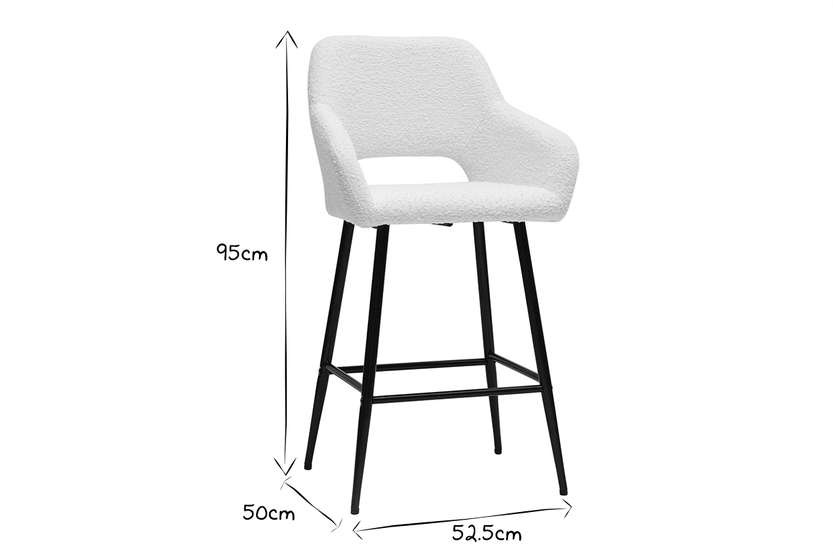 Tabourets de bar en tissu effet laine boucle blanc cass et mtal H65 cm (lot de 2) LAURETTE