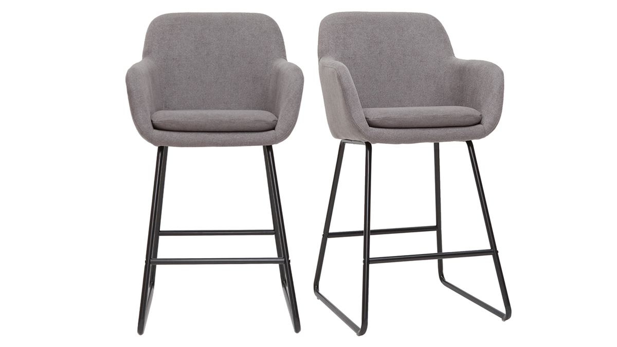 Tabourets de bar en tissu effet velours gris H75 cm (lot de 2) AMIKA