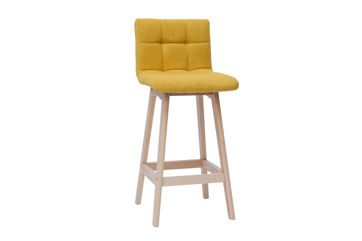 Tabourets de bar en tissu effet velours jaune moutarde et bois clair H65 cm (lot de 2) KLARIS