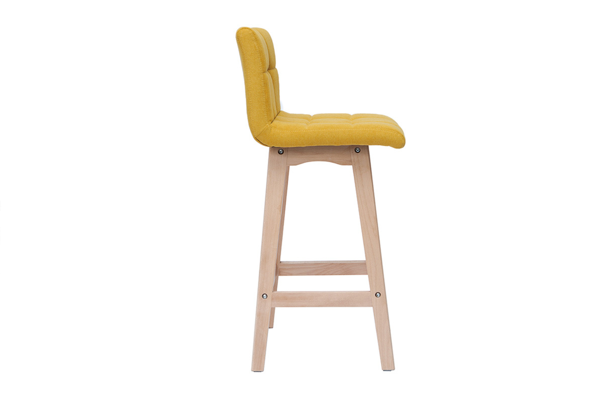 Tabourets de bar en tissu effet velours jaune moutarde et bois clair H65 cm (lot de 2) KLARIS