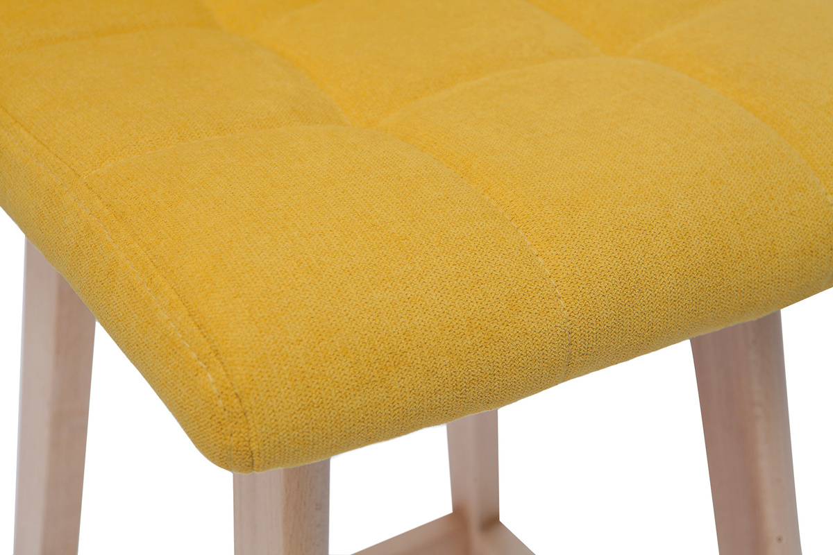 Tabourets de bar en tissu effet velours jaune moutarde et bois clair H65 cm (lot de 2) KLARIS