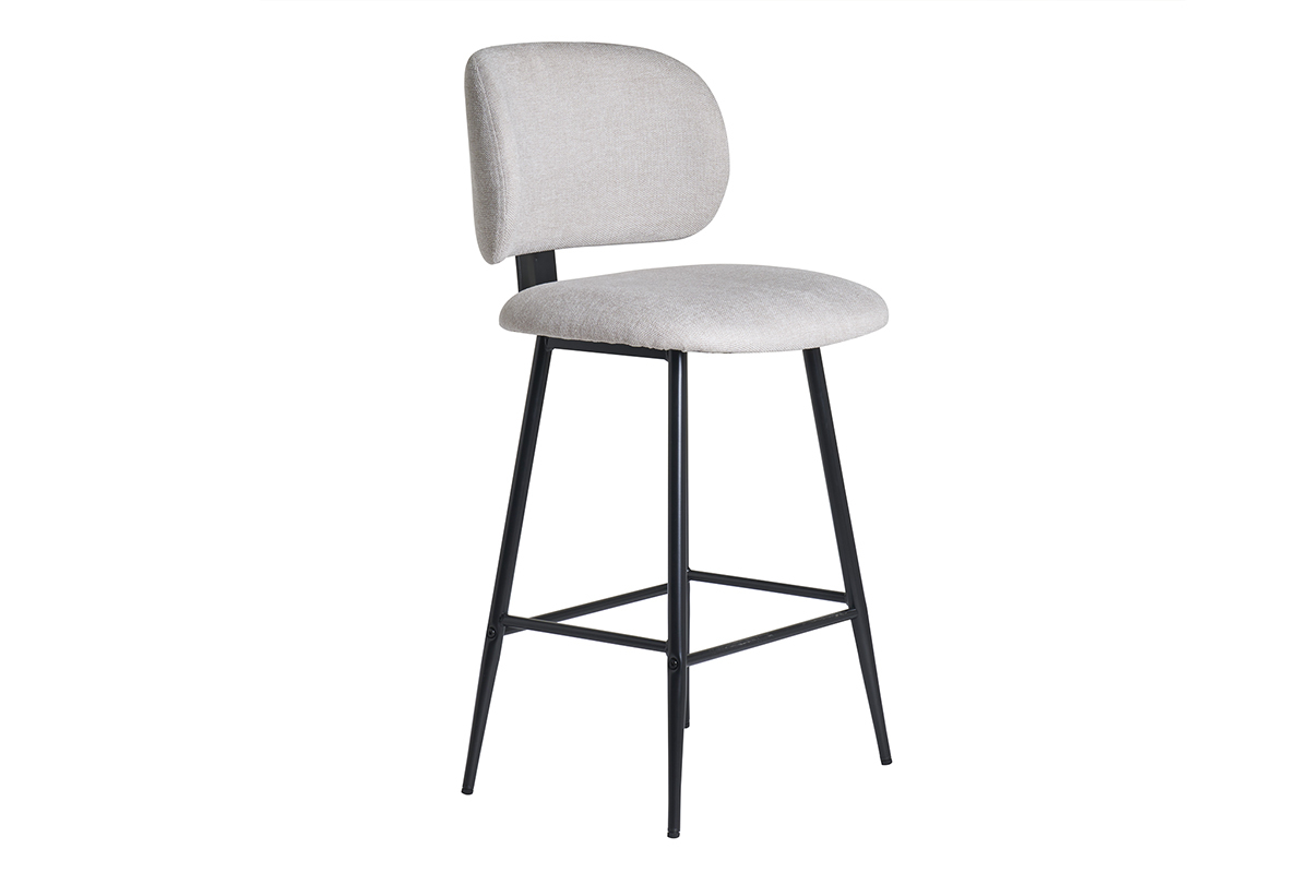 Tabourets de bar en tissu effet velours textur beige et mtal noir H70 cm (lot de 2) ATRIUM