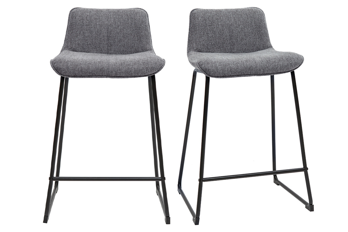 Tabourets de bar en tissu effet velours textur gris et mtal H65 (lot de 2) BOOST