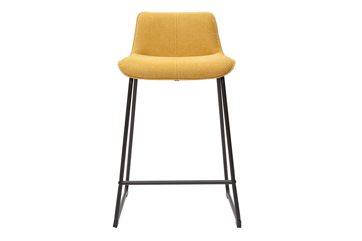 Tabourets de bar en tissu effet velours textur jaune moutarde et mtal H65 cm (lot de 2) BOOST