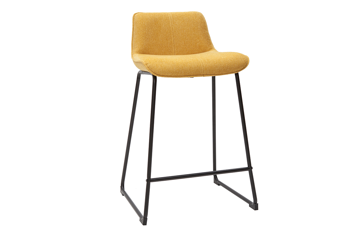 Tabourets de bar en tissu effet velours textur jaune moutarde et mtal H65 cm (lot de 2) BOOST