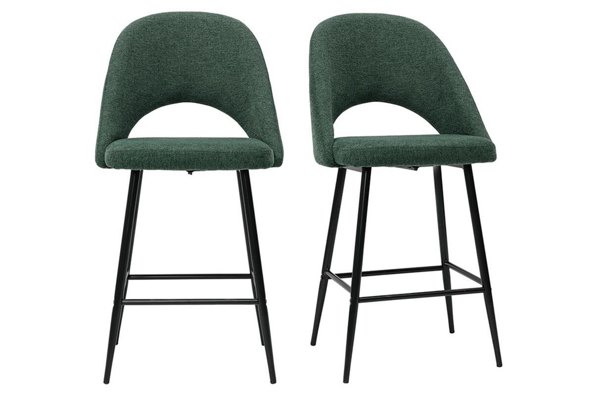 Tabourets de bar en tissu effet velours textur vert H65 cm (lot de 2) COSETTE