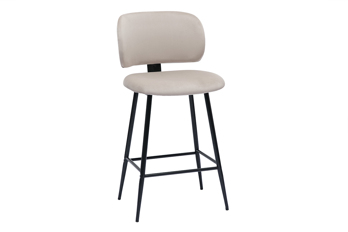 Tabourets de bar en tissu velours taupe et mtal noir H70 cm (lot de 2) ATRIUM