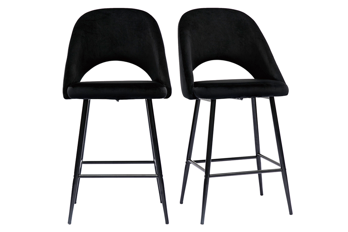 Tabourets de bar en velours noir et mtal H65 cm (lot de 2) COSETTE