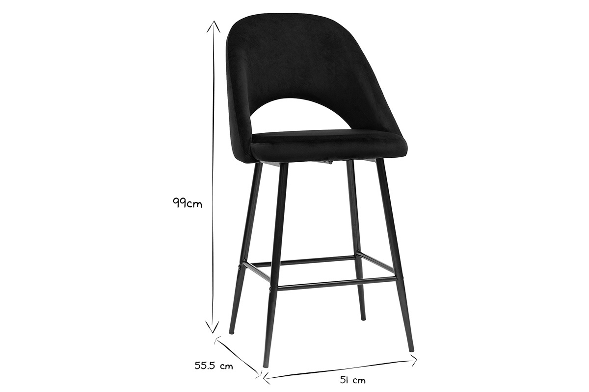 Tabourets de bar en velours noir et mtal H65 cm (lot de 2) COSETTE