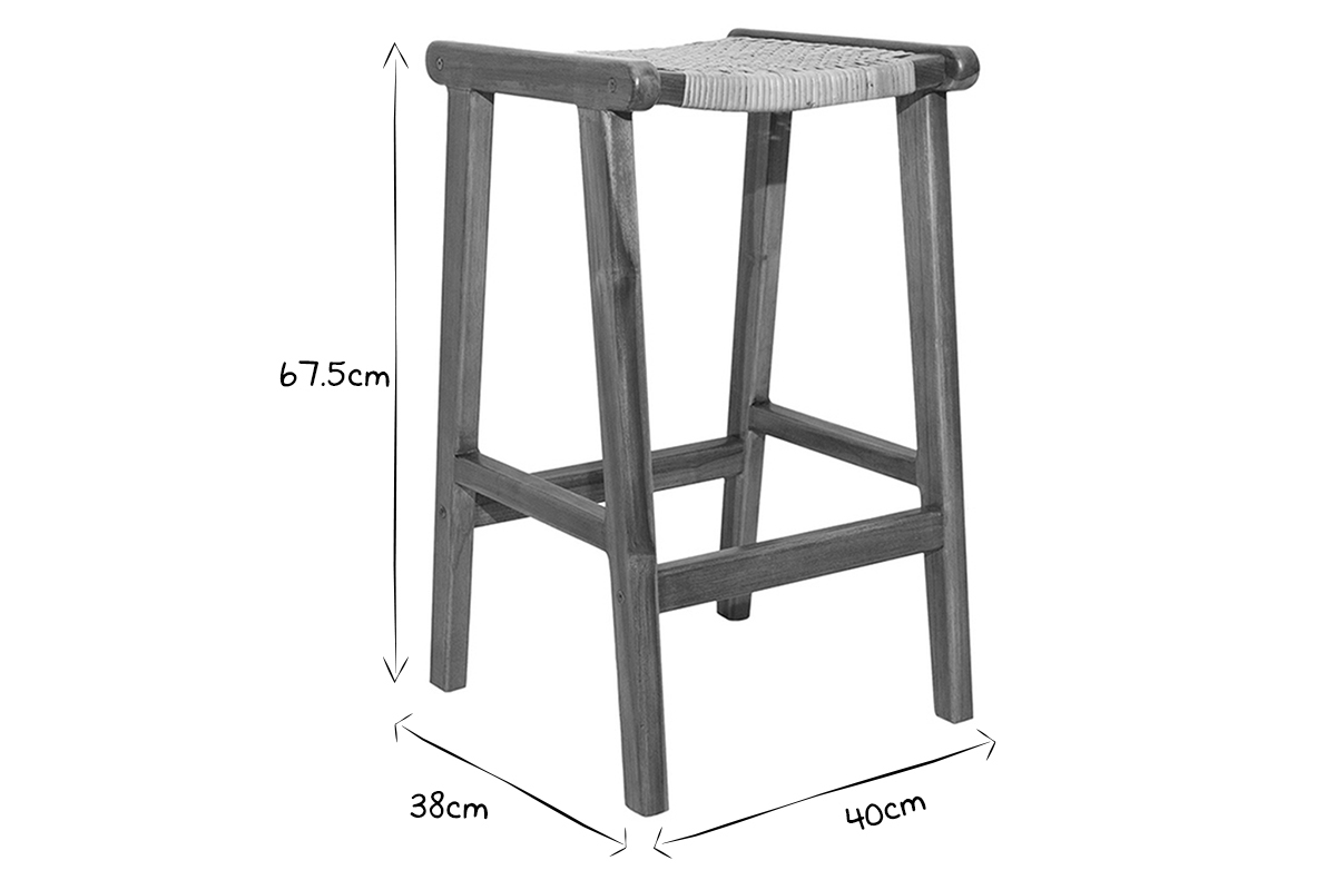 Tabourets de bar ethniques en bois teck massif et cannage rotin H65 cm (lot de 2) GAWA