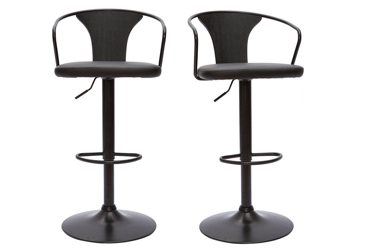 Tabourets de bar industriels rglables noirs (lot de 2) BECKETT