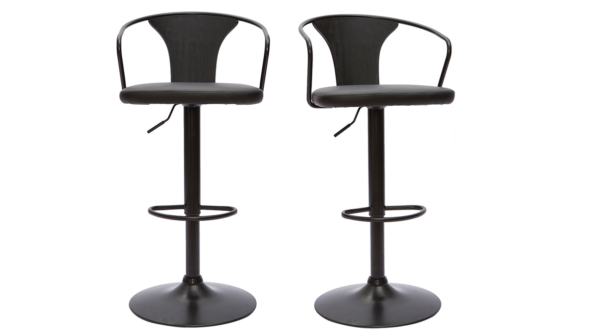 Tabourets de bar industriels rglables noirs (lot de 2) BECKETT