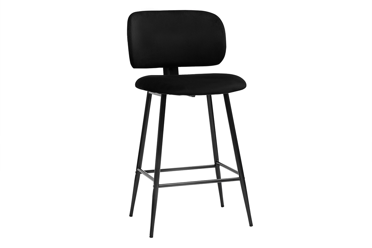 Tabourets de bar noirs en tissu velours et mtal H70 cm (lot de 2) ATRIUM