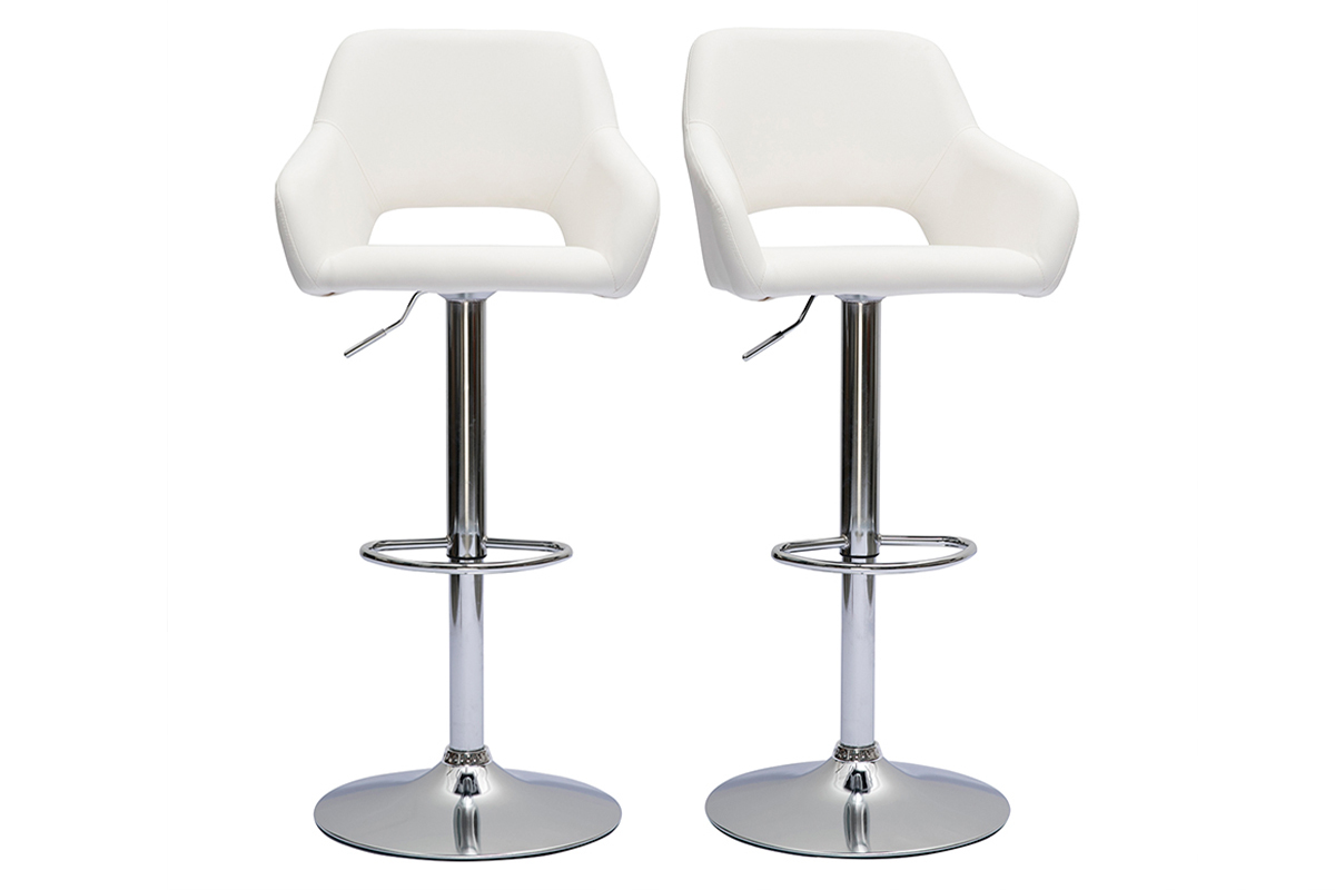 Tabourets de bar rglables blanc et acier chrom (lot de 2) LAURETTE