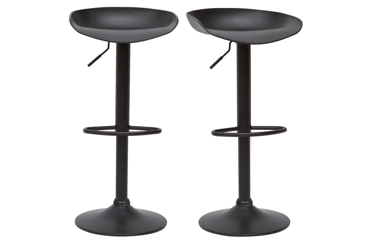 Tabourets de bar rglables design noirs H65 cm (lot de 2) PEBBLE