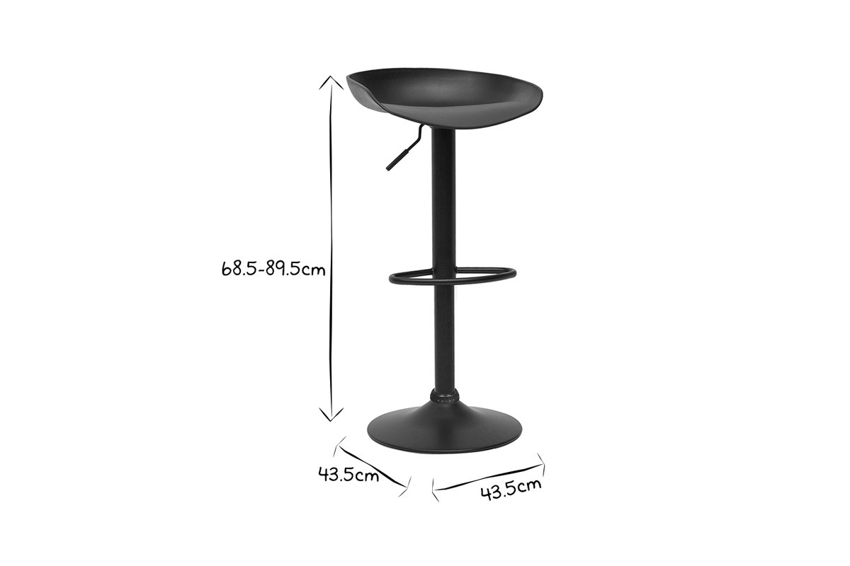 Tabourets de bar rglables design noirs H65 cm (lot de 2) PEBBLE