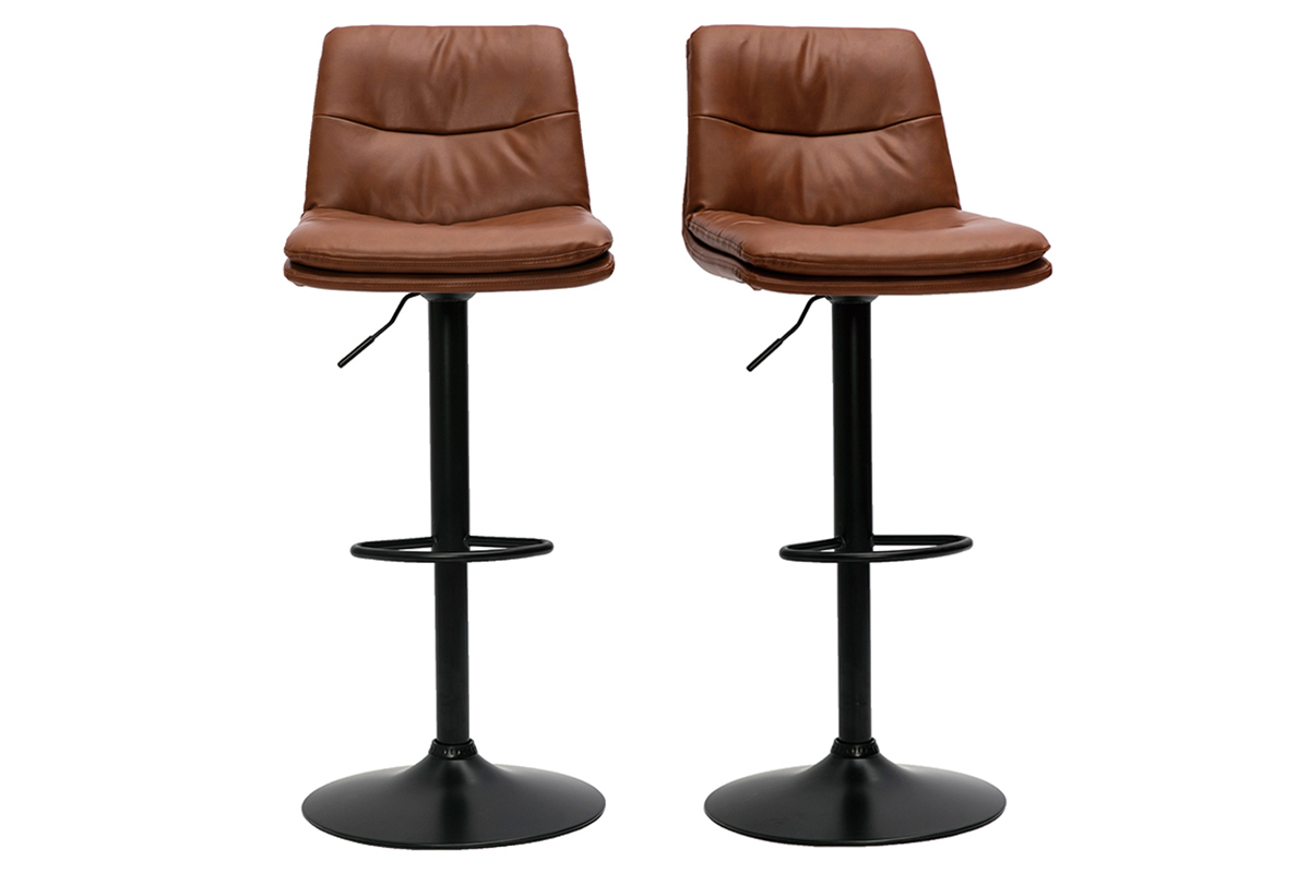 Tabourets de bar rglables en polyurthane marron et mtal noir (lot de 2) ZUCK