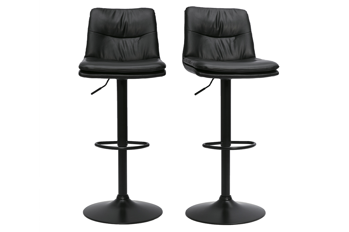 Tabourets de bar rglables en polyurthane noir et mtal noir (lot de 2) ZUCK