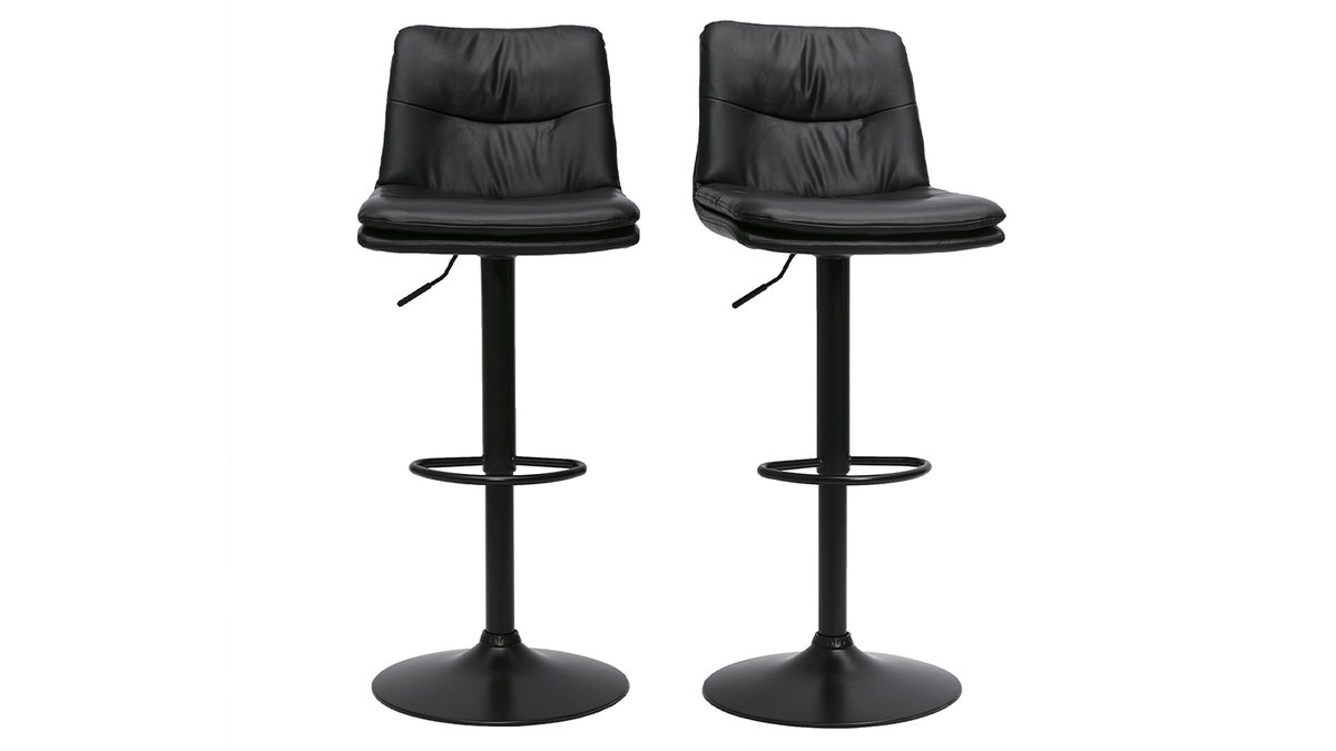 Tabourets de bar rglables en polyurthane noir et mtal noir (lot de 2) ZUCK