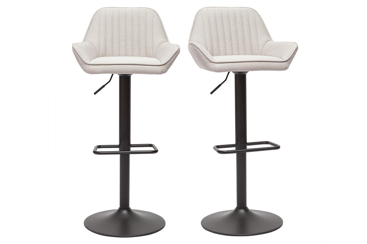 Tabourets de bar rglables en tissu beige et mtal noir (lot de 2) RONNIE