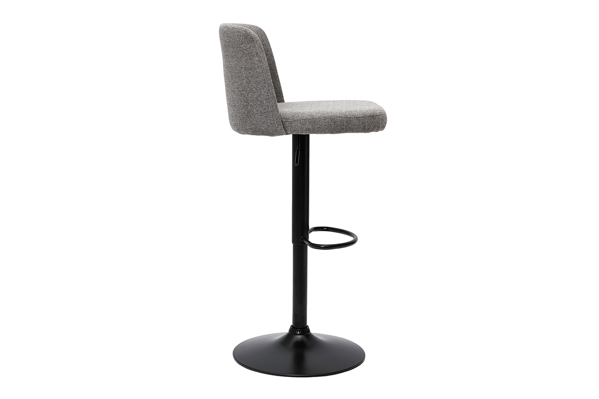 Tabourets de bar rglables en tissu effet velours textur gris et mtal noir (lot de 2) MONTI