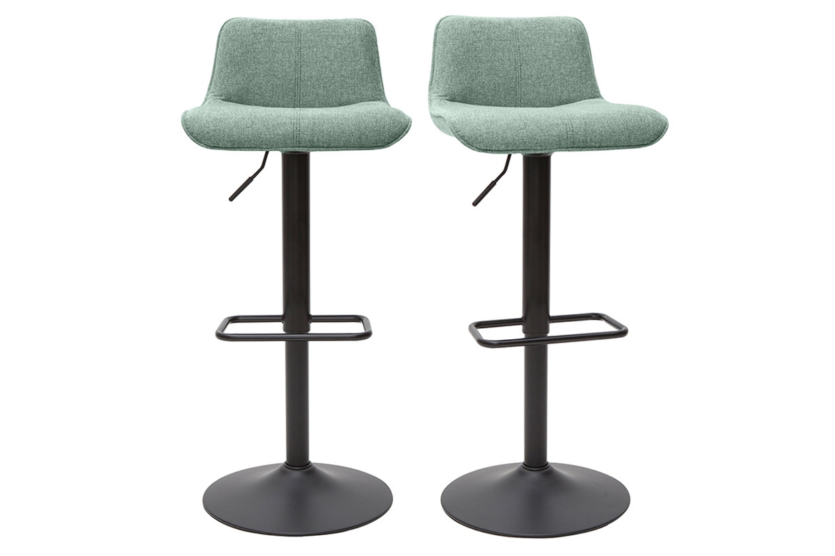 Tabourets de bar rglables en tissu effet velours textur vert cladon et mtal (lot de 2) BOOST