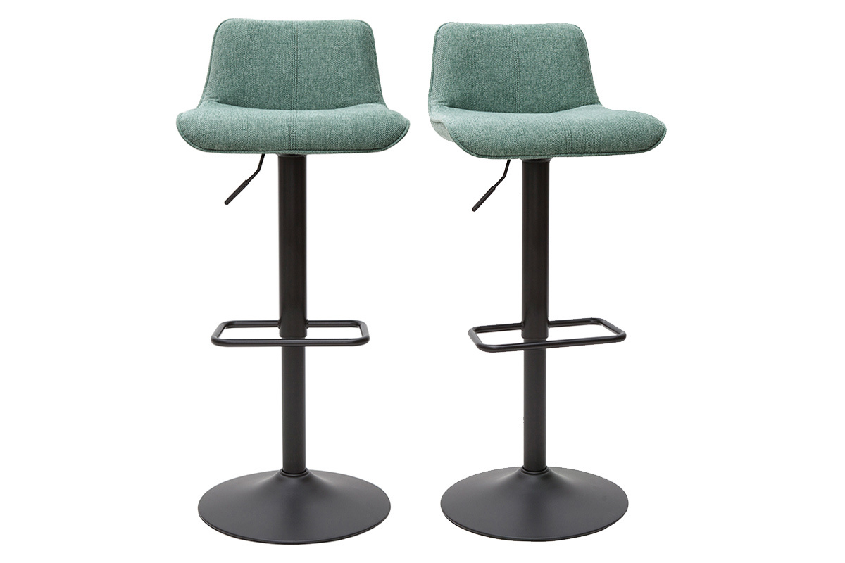 Tabourets de bar rglables en tissu effet velours textur vert cladon et mtal (lot de 2) BOOST