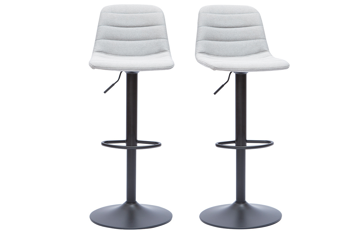 Tabourets de bar rglables en tissu gris clair et mtal (lot de 2) SAURY