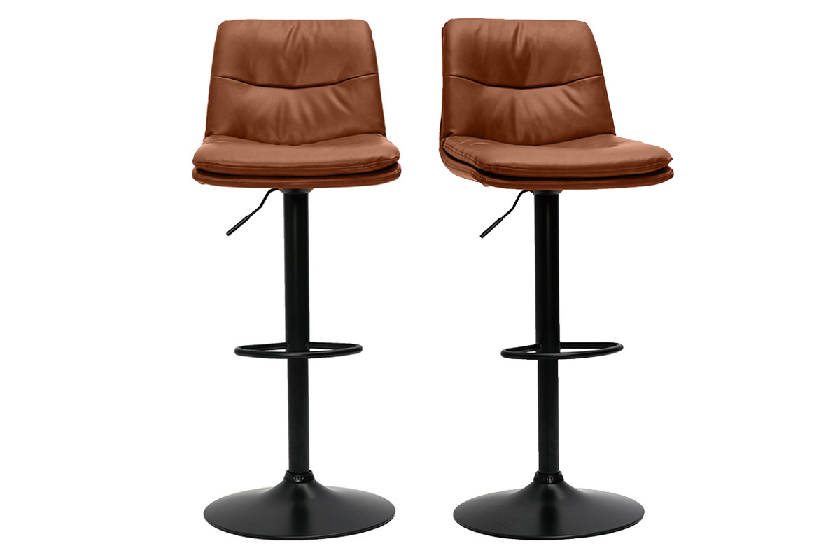 Tabourets de bar rglables marrons et mtal noir (lot de 2) ZUCK