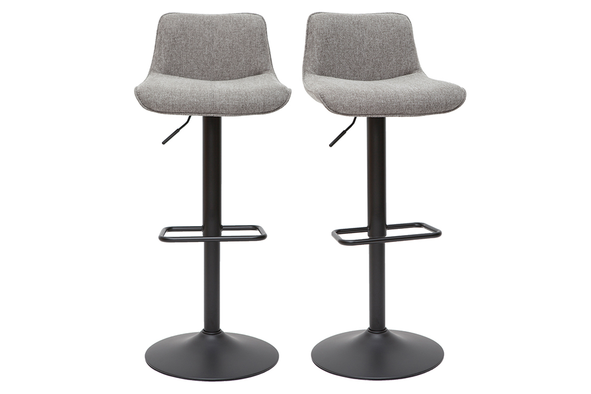 Tabourets de bar rglables pivotants 360 en tissu effet velours textur gris et mtal (lot de 2) BOOST