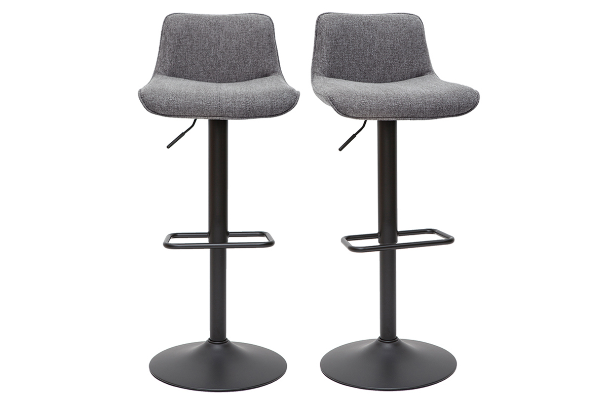 Tabourets de bar rglables pivotants 360 en tissu effet velours textur gris et mtal (lot de 2) BOOST