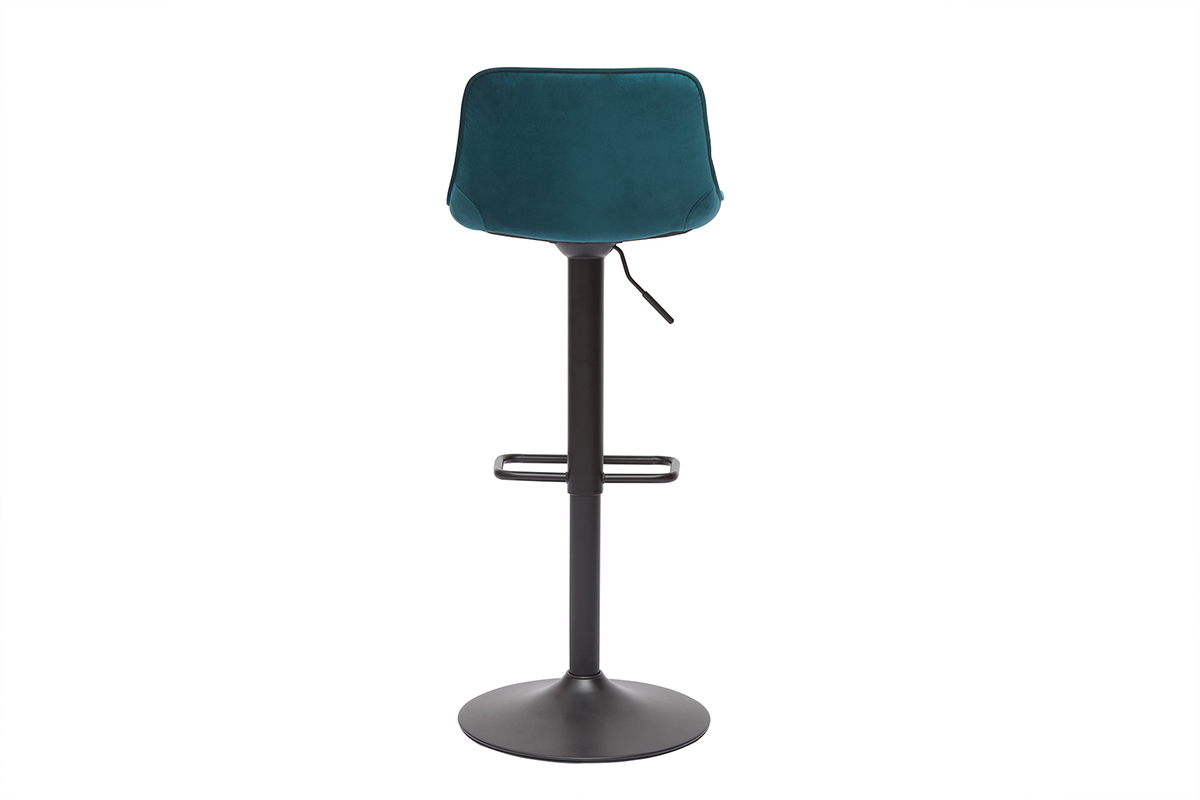 Tabourets de bar rglables pivotants 360 en tissu velours bleu ptrole et mtal noir (lot de 2) BOOST